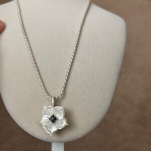 QVC Silver Necklace with White Floral Pendant